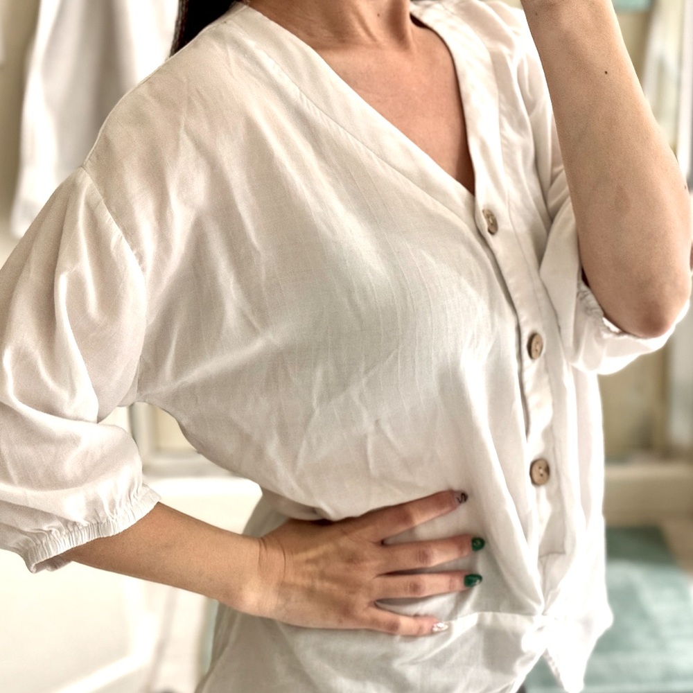 V neck loose button blouse